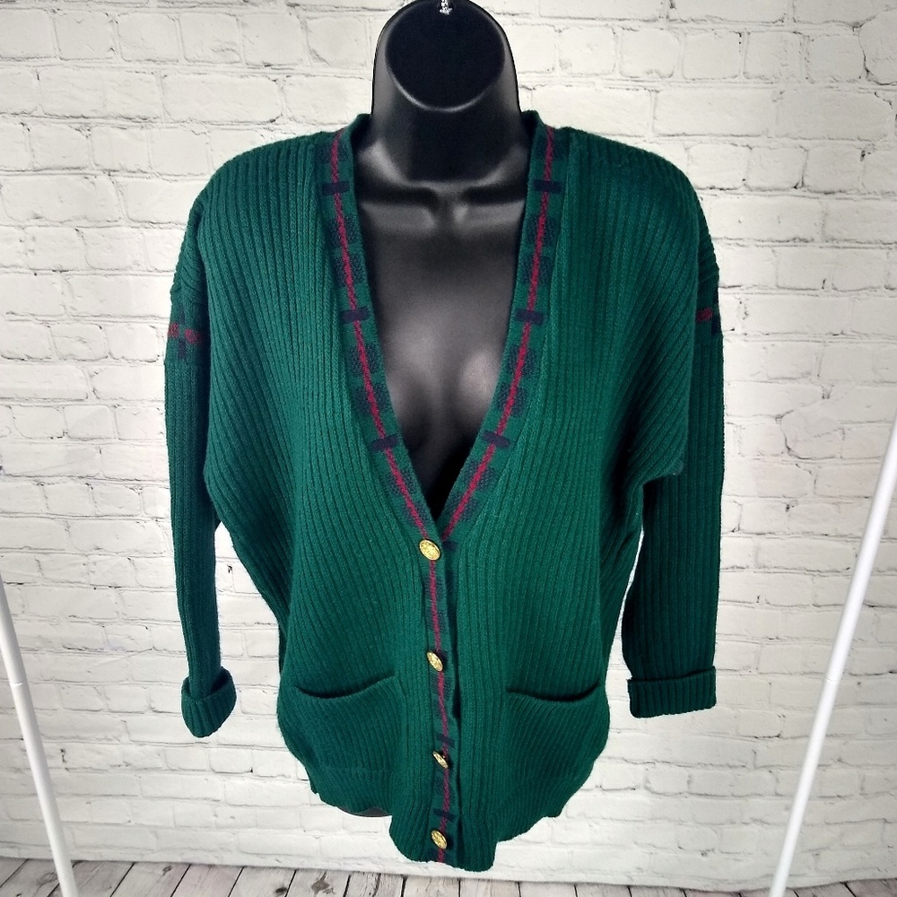 Vintage Koret Green Cardigan with Gold Buttons